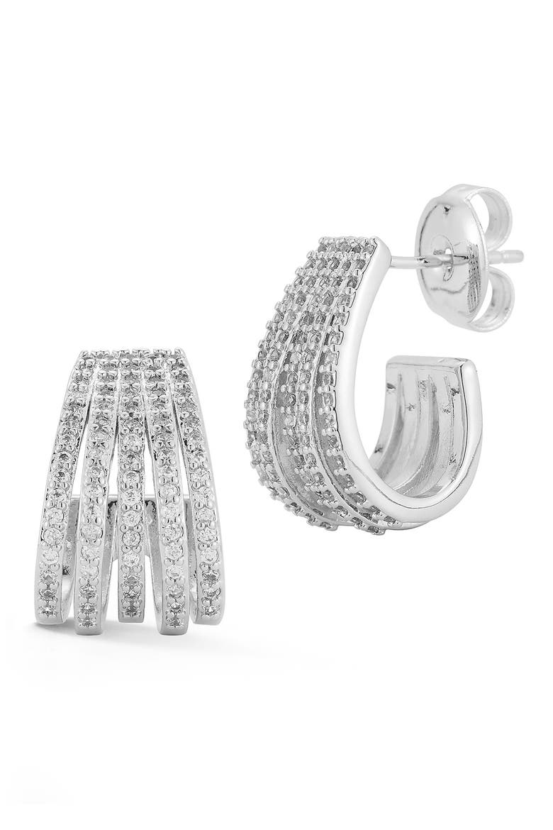 Cubic Zirconia Caged Hoop Earrings, Main, color, SILVER