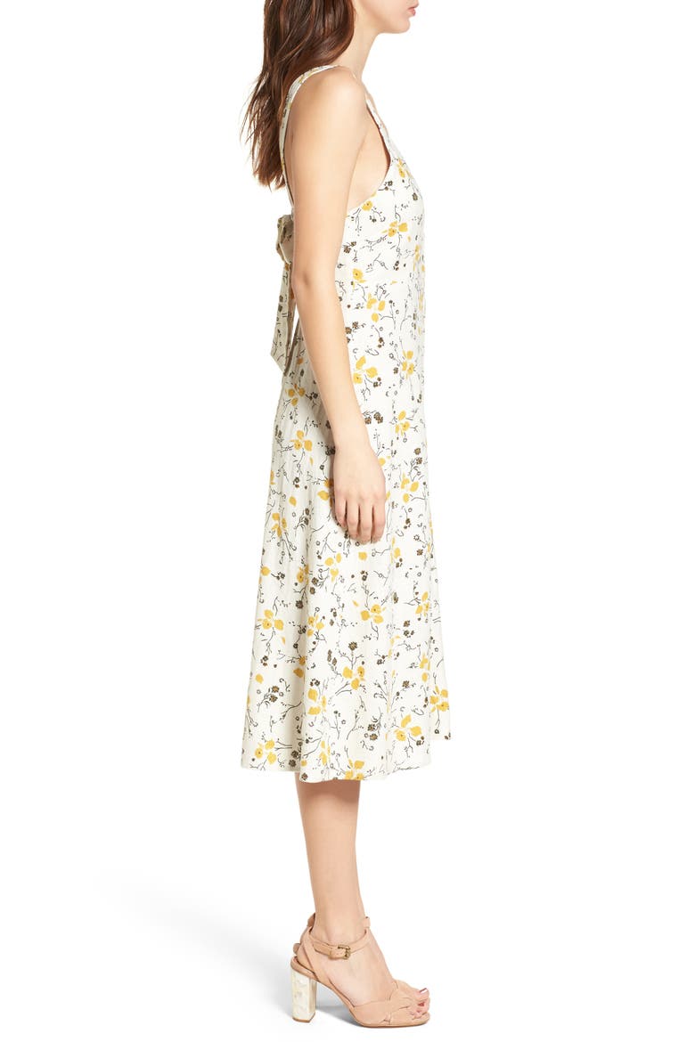 Floral Print Tie Back Midi Dress, Alternate, color, IVORY EGRET REDUX FLORAL