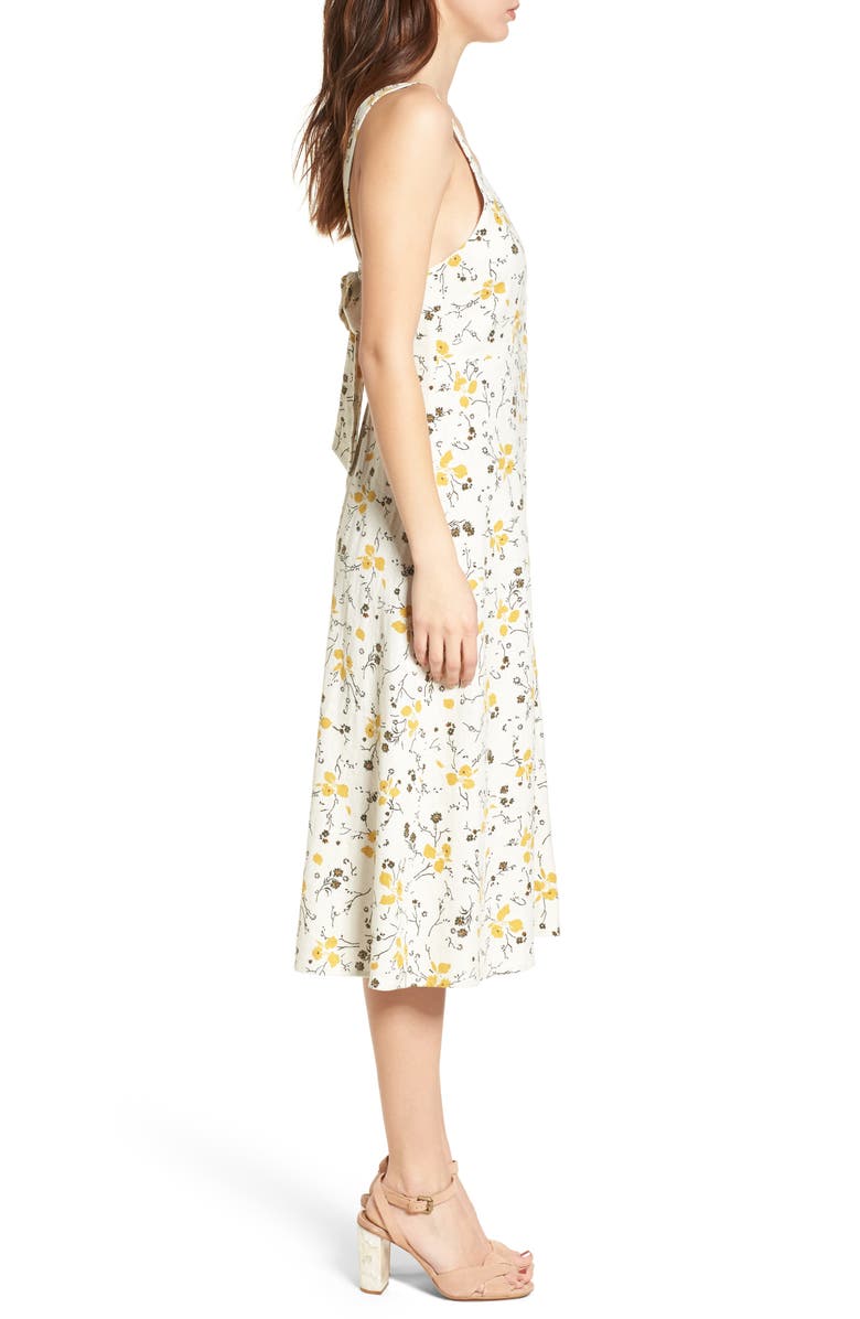 BP. Floral Print Tie Back Midi Dress, Alternate, color, 