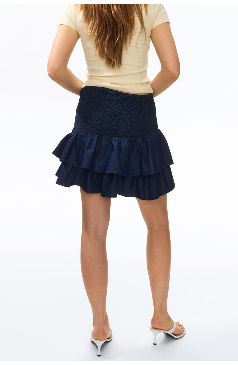 H&M Smocked Denim Skirt, Alternate, color, Dark Denim Blue