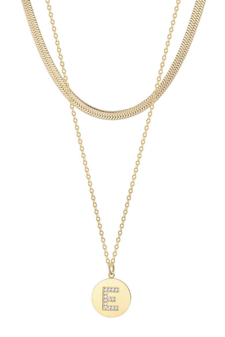 Set of 2 Initial Pendant & Herringbone Necklaces, Main, color, GOLD-E