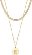Adornia Set of 2 Initial Pendant & Herringbone Necklaces