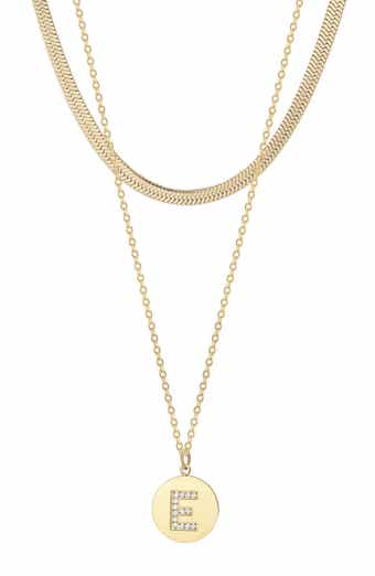 Set of 2 Initial Pendant & Herringbone Necklaces