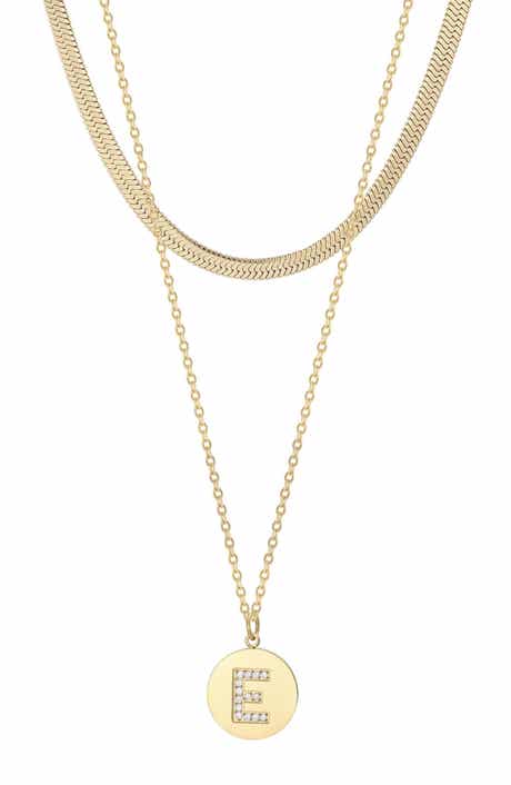 Set of 2 Initial Pendant & Herringbone Necklaces