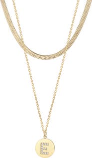 Adornia Set of 2 Initial Pendant & Herringbone Necklaces