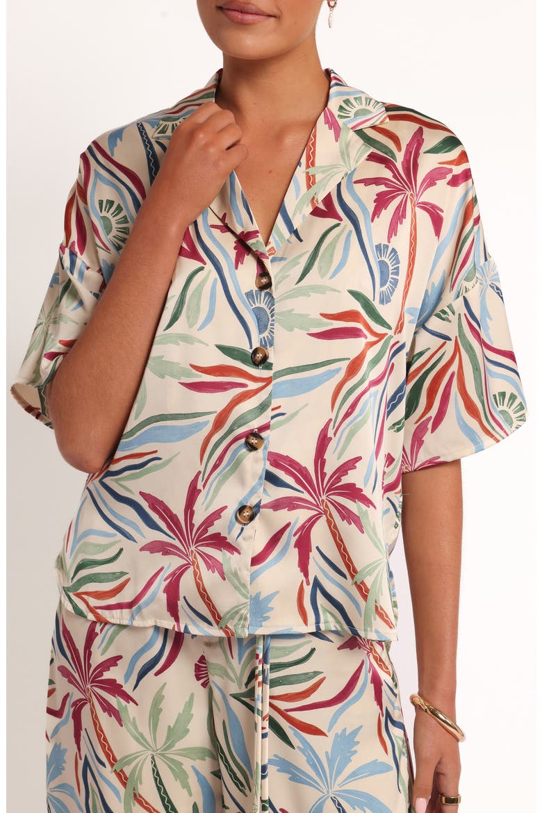 Illoura Palm Tree Print Camp Shirt, Alternate, color, TAHITIAN TIDE
