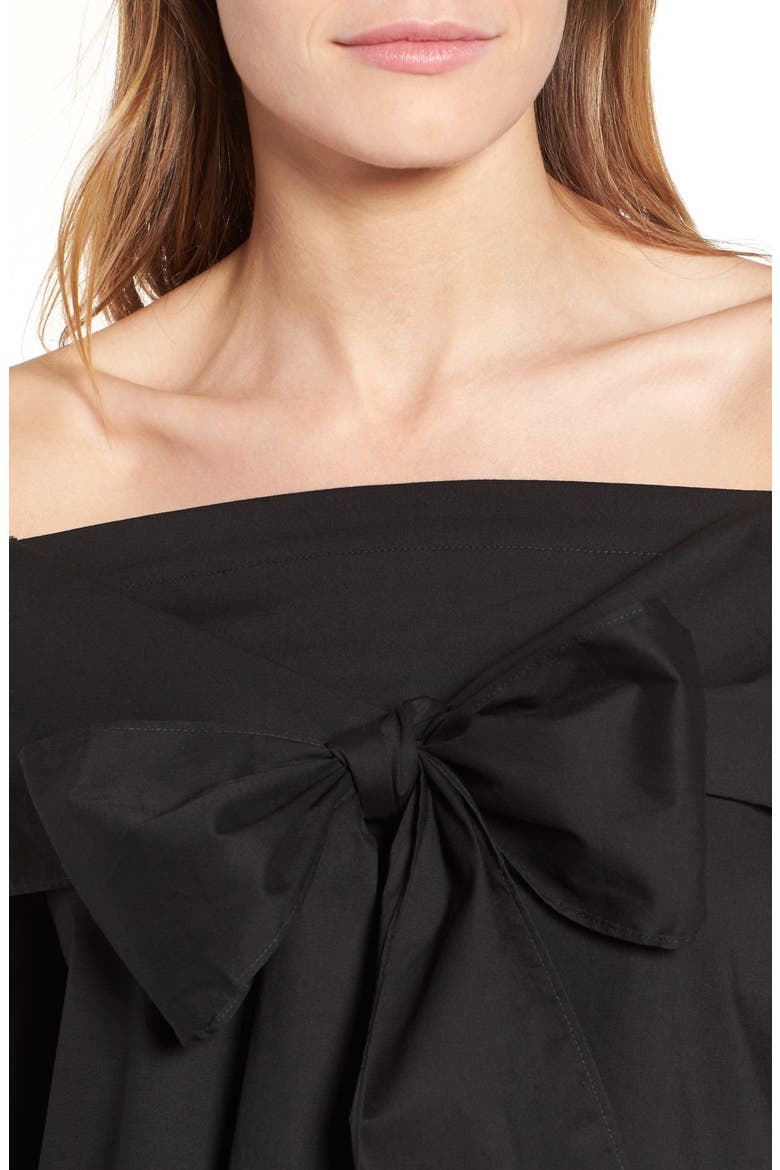 Bow Front Off the Shoulder Top, Alternate, color, BLACK