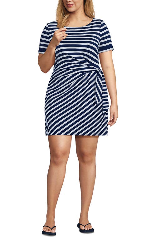LANDS' END LANDS' END PLUS SIZE SHORT SLEEVE COTTON MODAL WRAP MINI DRESS