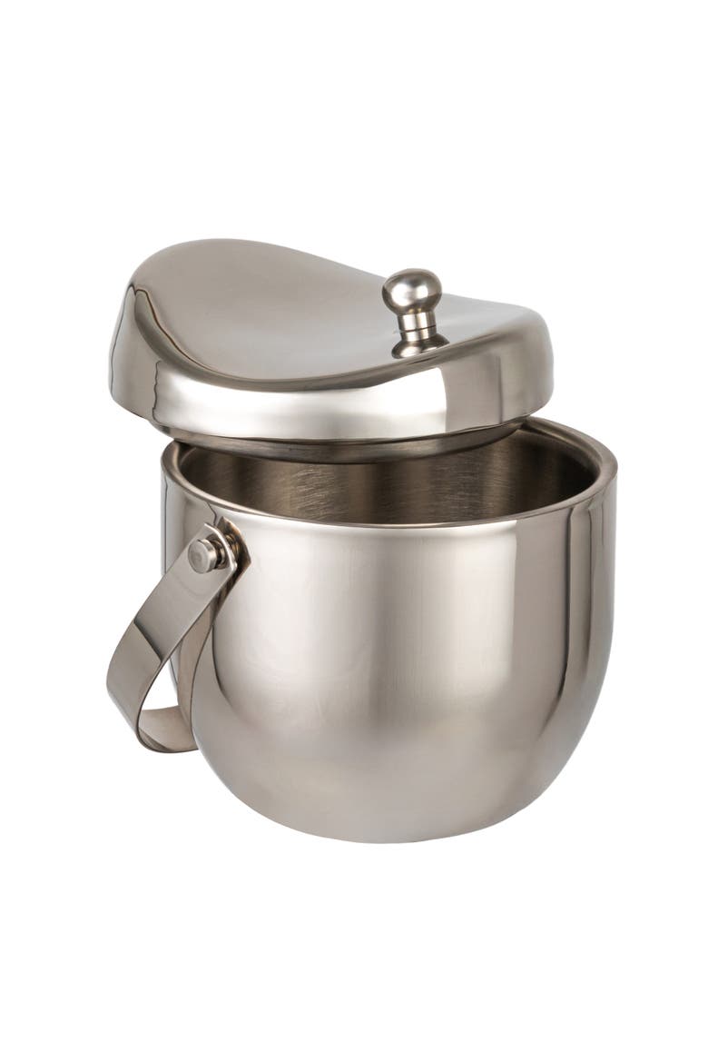 1-Quart Stainless Steel Double-Wall Ice Bucket with Handle and Curved Lid, Brushed Nickel Finish, Alternate, color, Silver