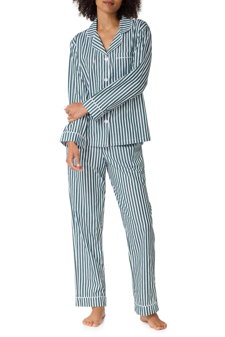 Print Cotton Sateen Pajamas, Alternate, color, 3D STRIPE GREEN