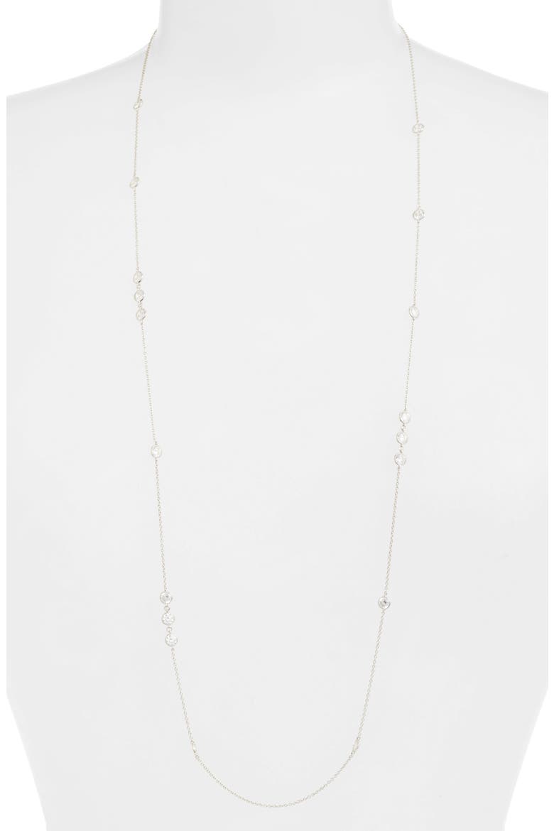 Long Simulated Diamond Station Necklace, Main, color, SILVER