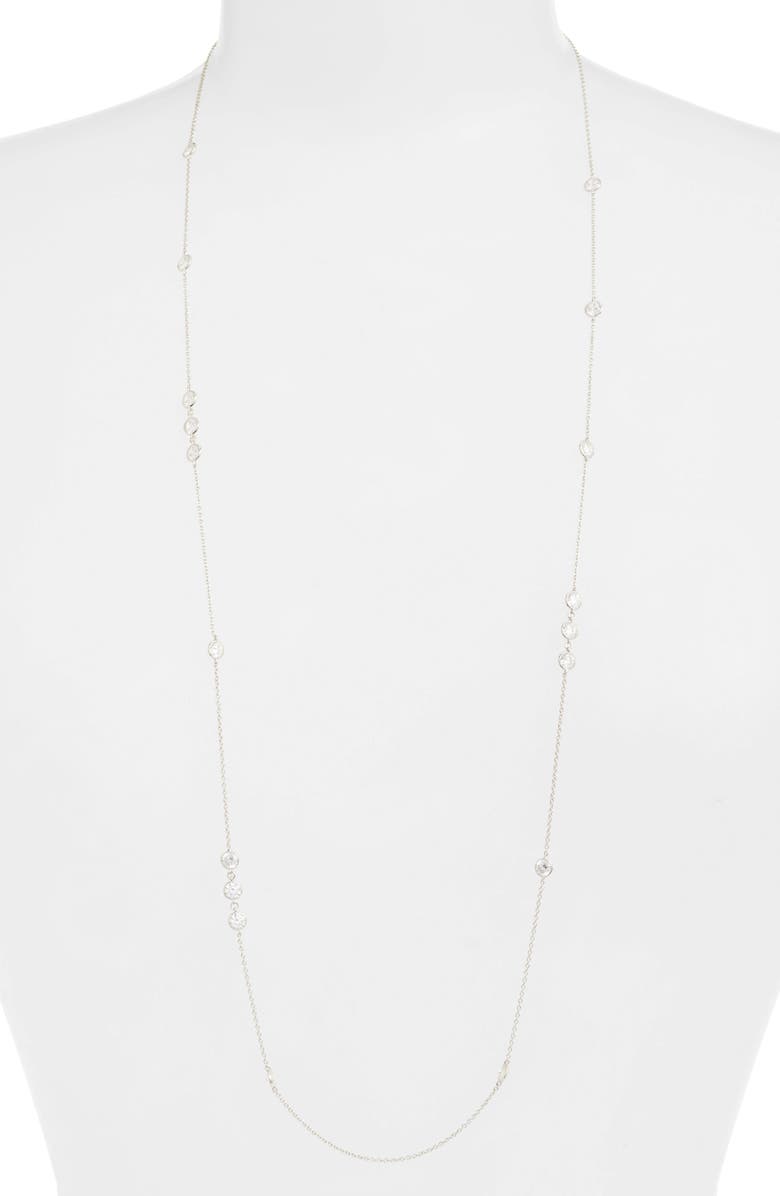 Lafonn Long Simulated Diamond Station Necklace, Main, color, Silver