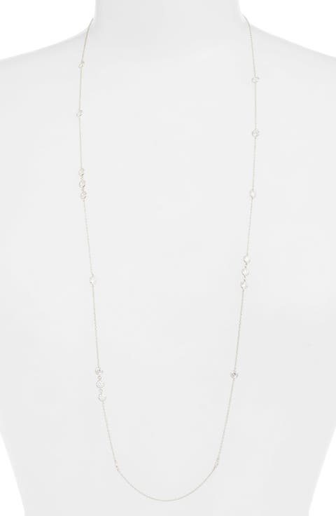 Long Simulated Diamond Station Necklace