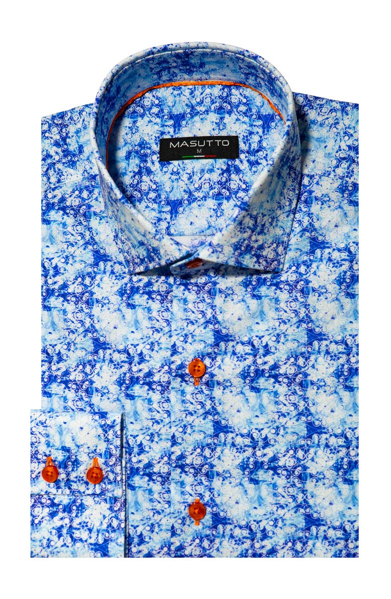 MASUTTO Manuel Print Button-Up Long Sleeve Shirt, Main, color, Blue