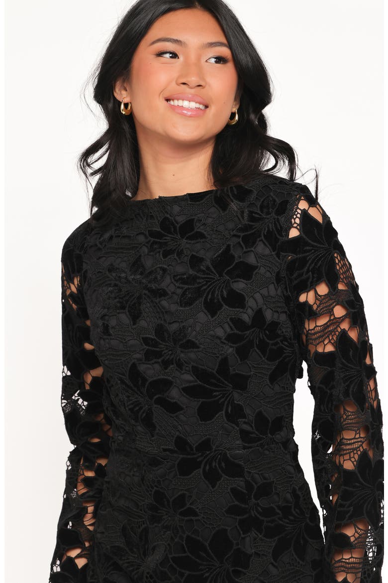 Cynthia Lace & Velvet Long Sleeve Minidress, Alternate, color, BLACK
