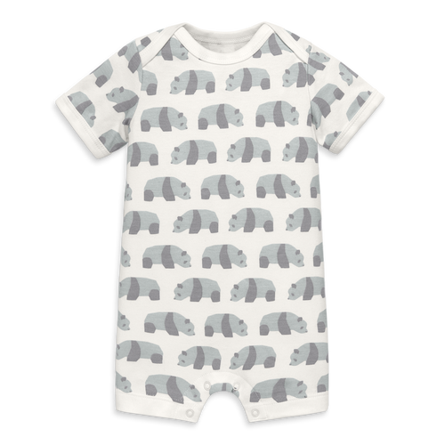 Shop Primary Organic Animal Friends Babysuit Shortie In Fog Pandas