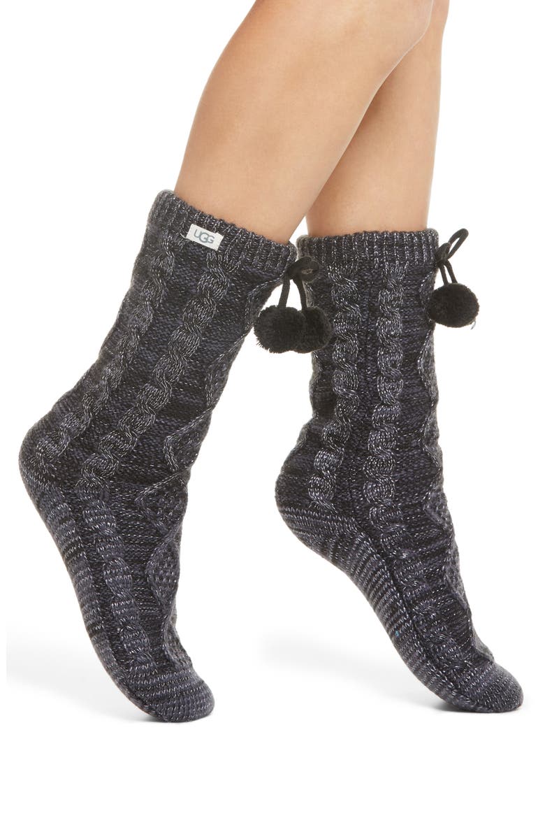Pom Metallic Fleece Lined Crew Socks, Main, color, NIGHTFALL