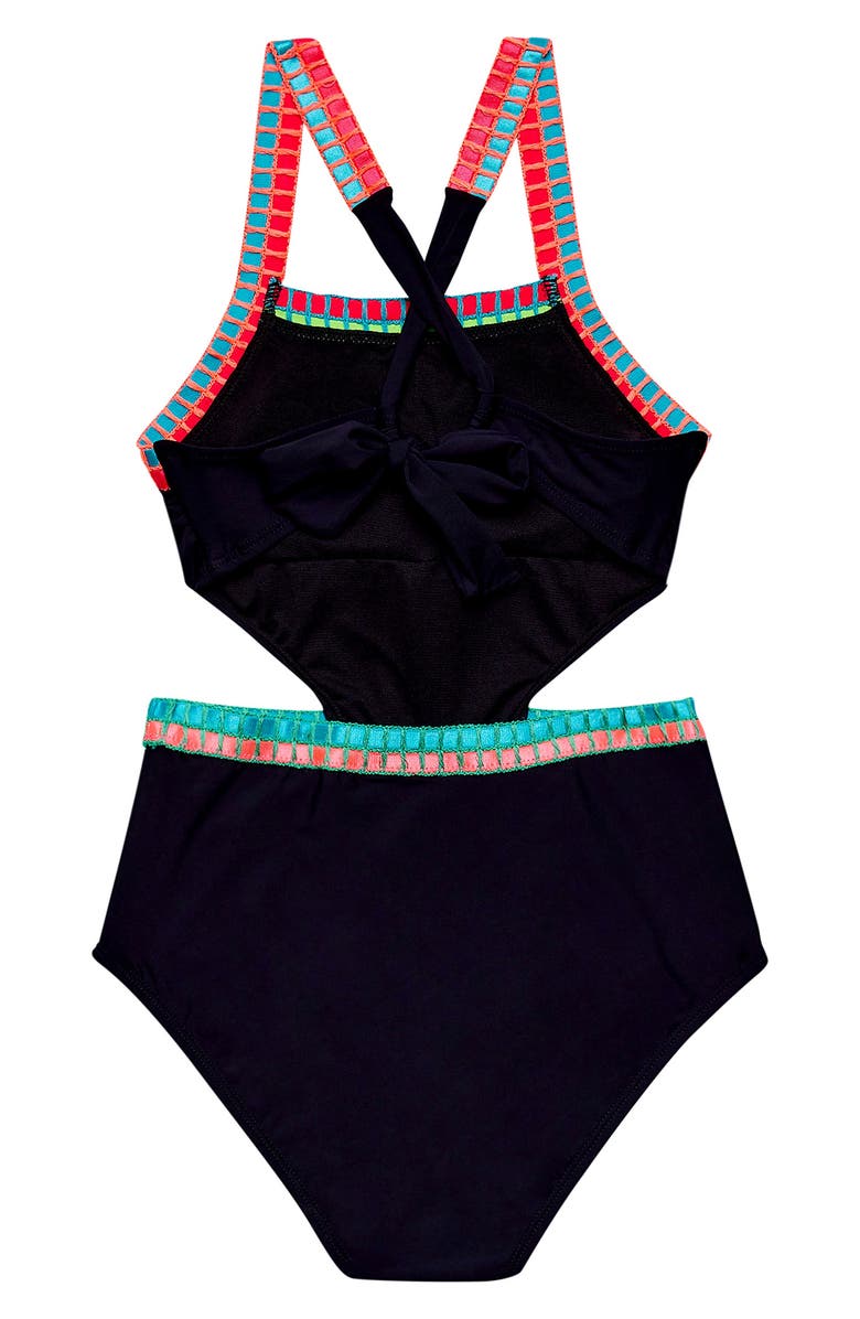 Beach Lingo Kids' Cutout Embroidered One-Piece Swimsuit, Alternate, color, 