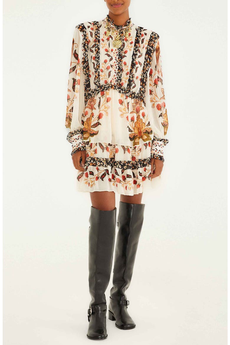 Berry Garden Long Sleeve Minidress, Main, color, CREAM