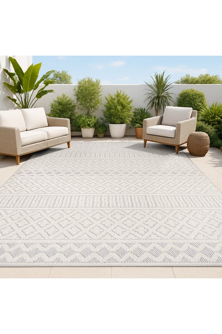 Ormond High-Low Modern Trellis Geometric Indoor/Outdoor Area Rug, Alternate, color, Cream/Gray