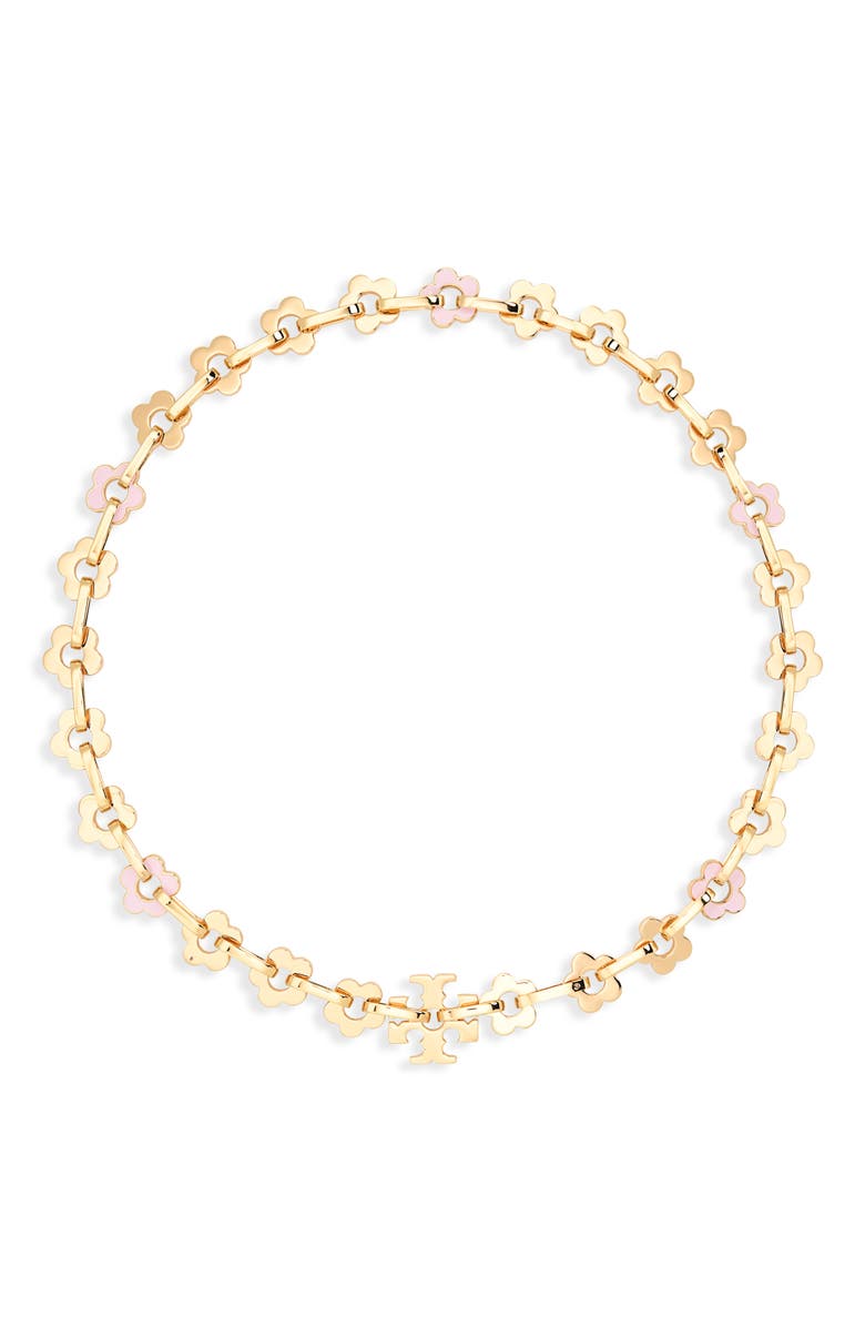 Tory Burch Forget Me Not Flower Chain Link Necklace, Main, color, Tory Gold / New Ivory