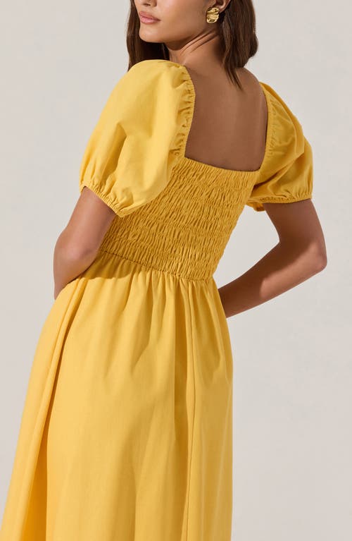 Astr The Label Bow Detail Smock Bodice Cotton Blend Dress In Mustard