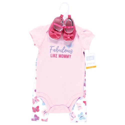 Hudson Baby Soft Cotton Collection Bodysuit, Pants, And Footwear Collection In Pink