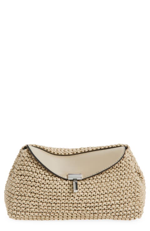 Mini T-Lock Knit Leather Clutch