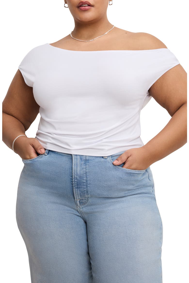 Asymmetric Off the Shoulder Jersey Top, Alternate, color, WHITE001