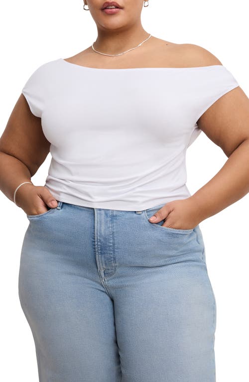 GOOD AMERICAN GOOD AMERICAN ASYMMETRIC OFF THE SHOULDER JERSEY TOP 