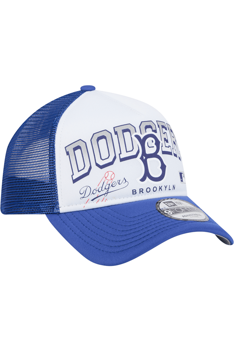 Men's New Era White Los Angeles Dodgers Retro Wordmark 9FORTY A-Frame Trucker Adjustable Hat, Alternate, color, White