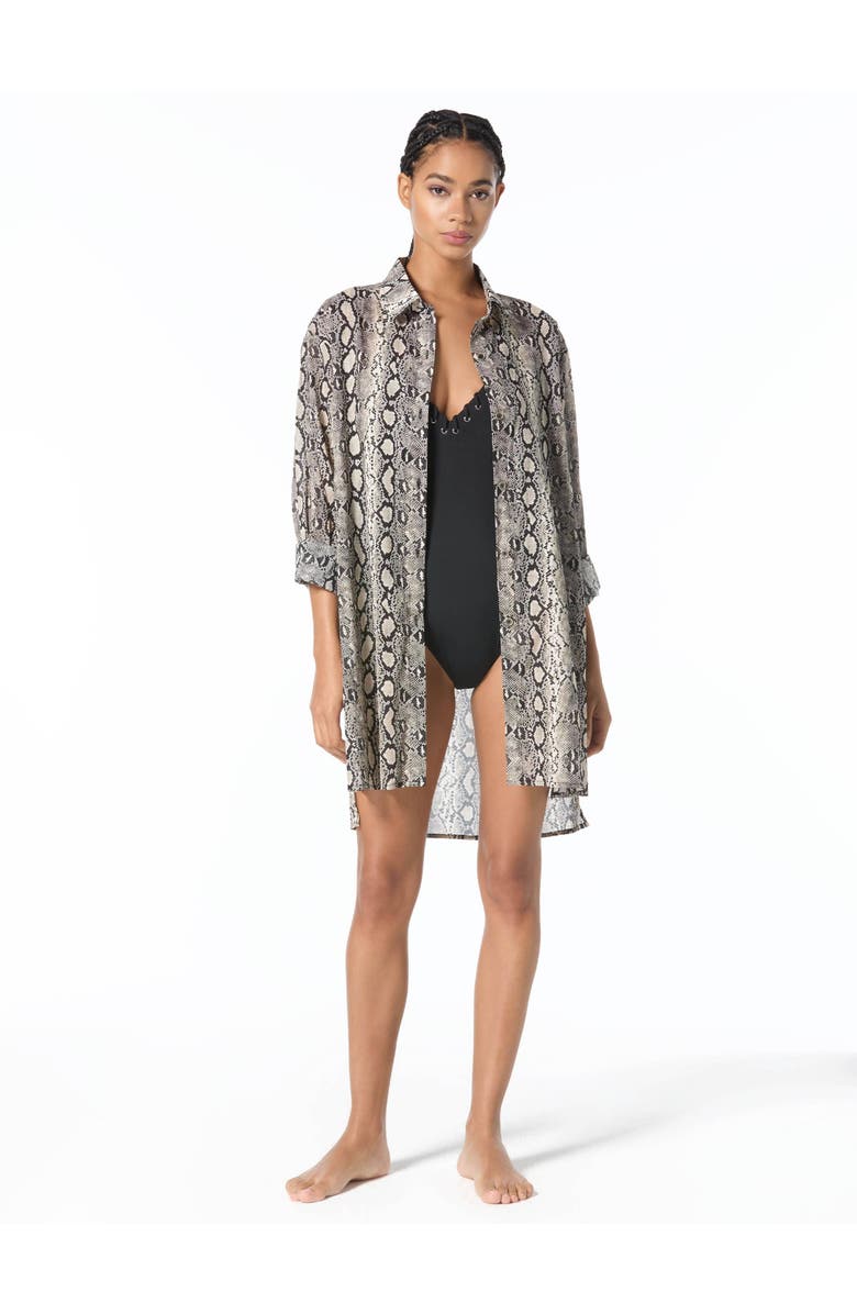 MICHAEL Michael Kors Laced Grommets Cross Back One-Piece Swimsuit, Alternate, color, Black