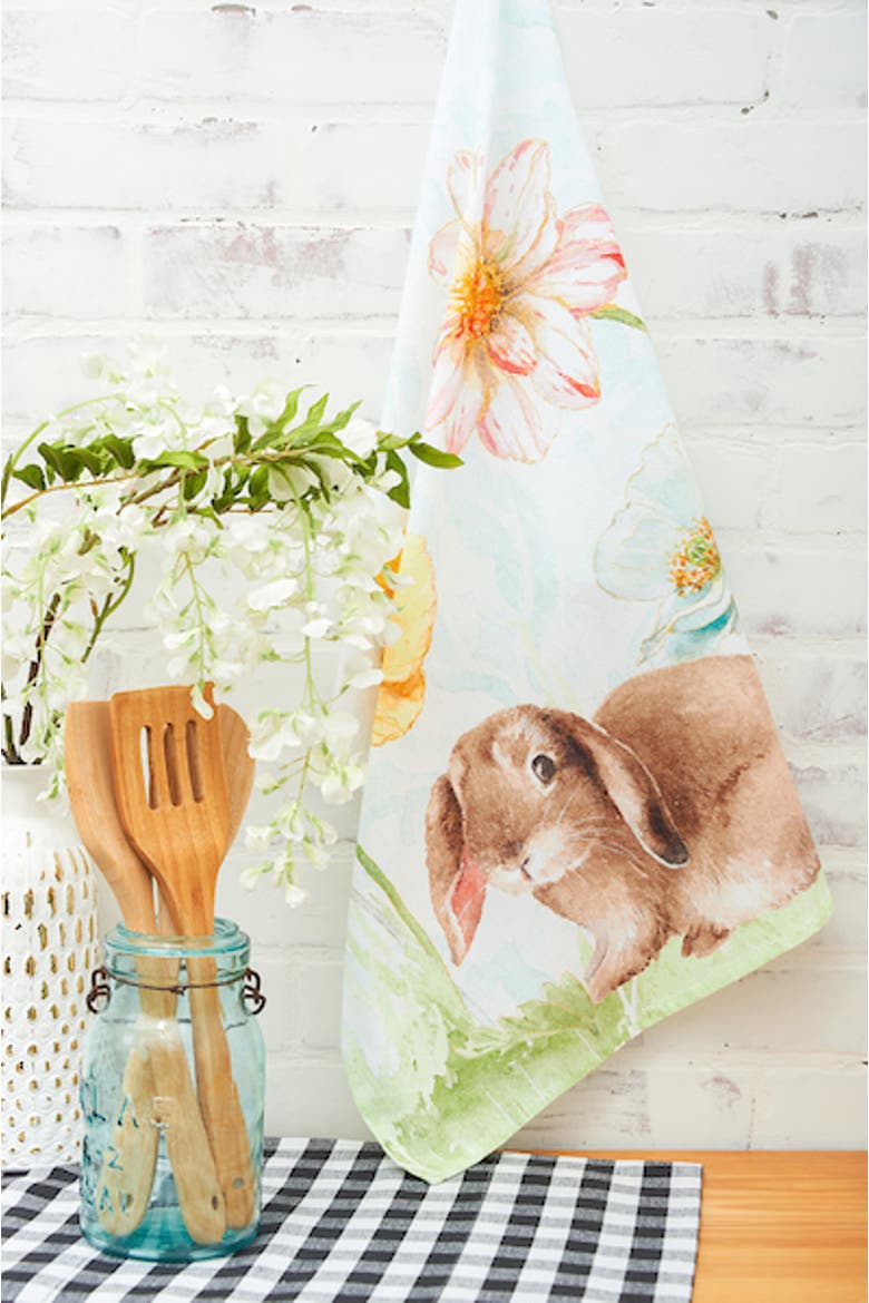 Floppy Ear Easter Bunny Rabbit Spring Printed Flour Sack Kitchen Dishtowel, Alternate, color, White