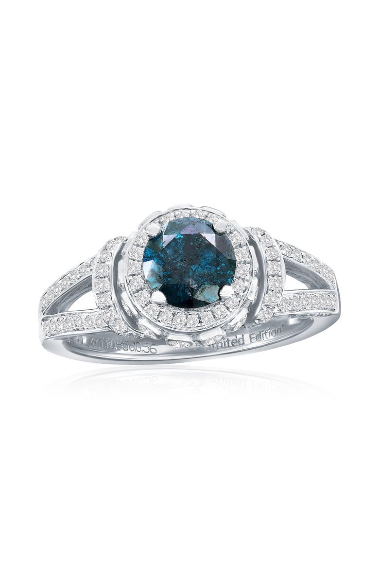 14K White Gold 0.95ct Blue Diamond & 0.56cttw Diamond Ring, Main, color, White Gold