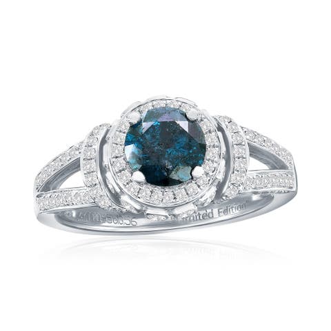 14K White Gold 0.95ct Blue Diamond & 0.56cttw Diamond Ring
