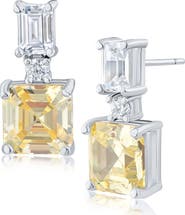 CZ by Kenneth Jay Lane Emerald and Asscher Cubic Zirconia Drop Earrings