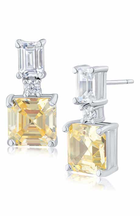 CZ by Kenneth Jay Lane Emerald and Asscher Cubic Zirconia Drop Earrings