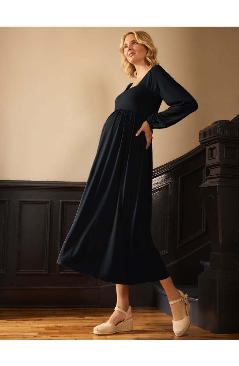 MOTHERHOOD MATERNITY Long Sleeve Empire Waist Maxi Dress, Alternate, color, Black