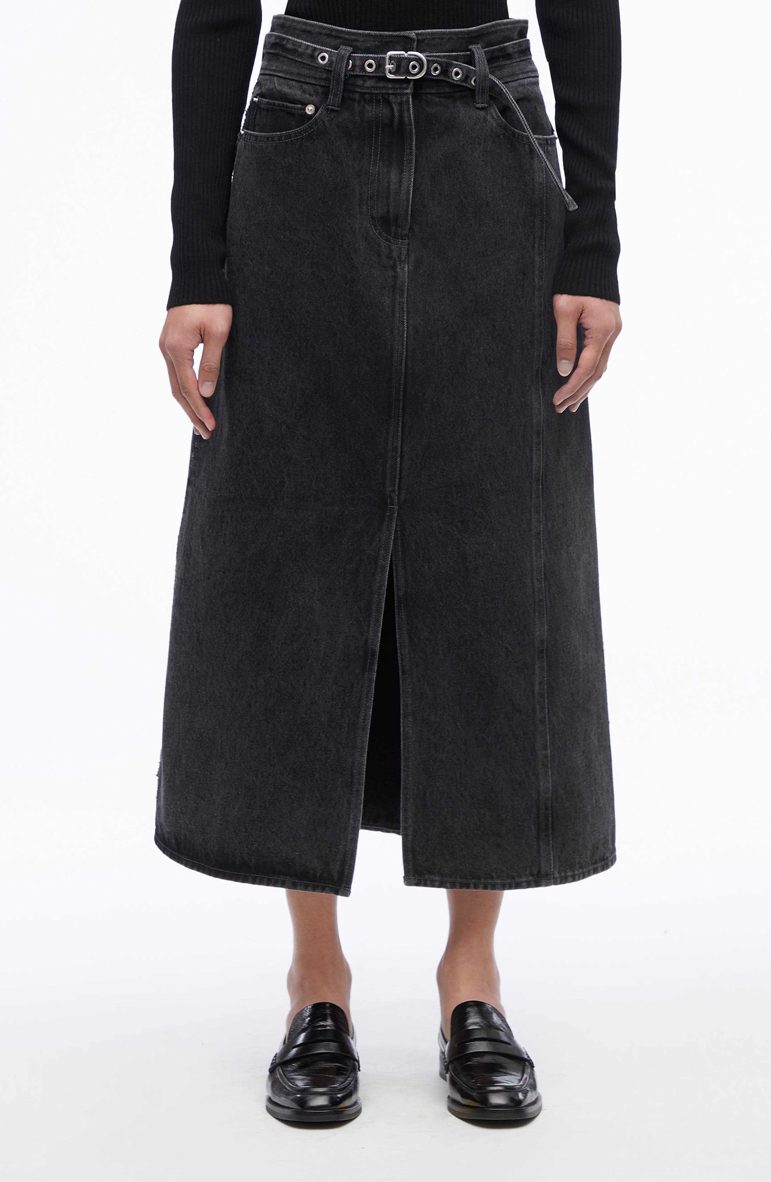 A-Line Denim Midi Skirt