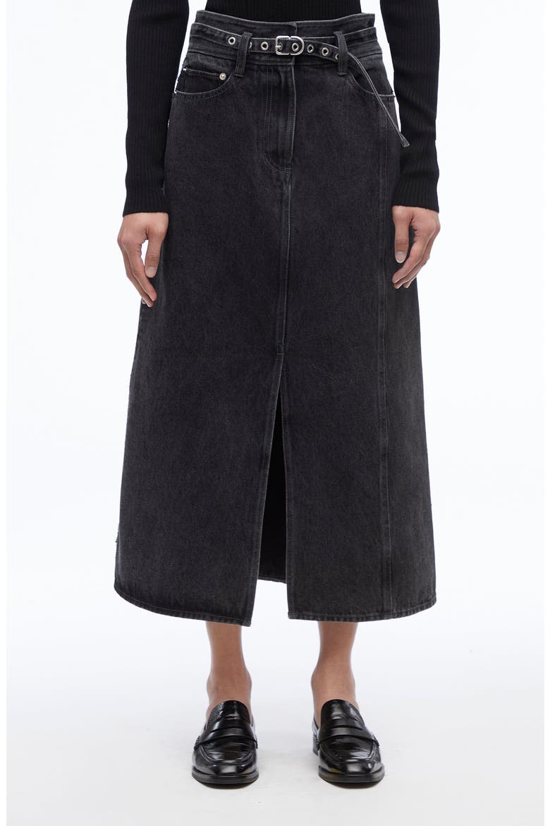 A-Line Denim Midi Skirt, Main, color, WASHED BLACK