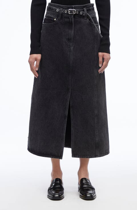 A-Line Denim Midi Skirt