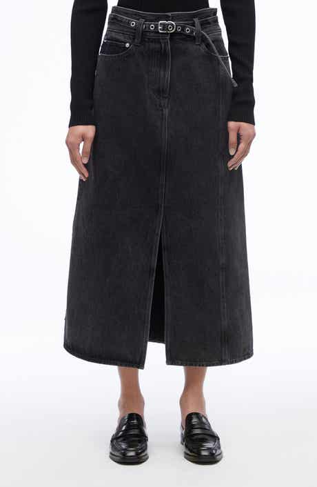A-Line Denim Midi Skirt