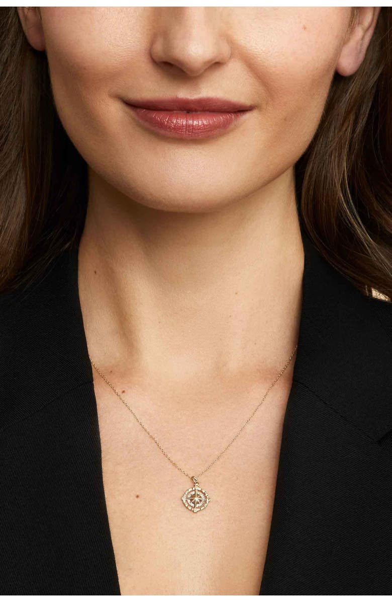 Oradina 14K Gold Bold Compass Rose Pendant Necklace, Alternate, color, White Gold