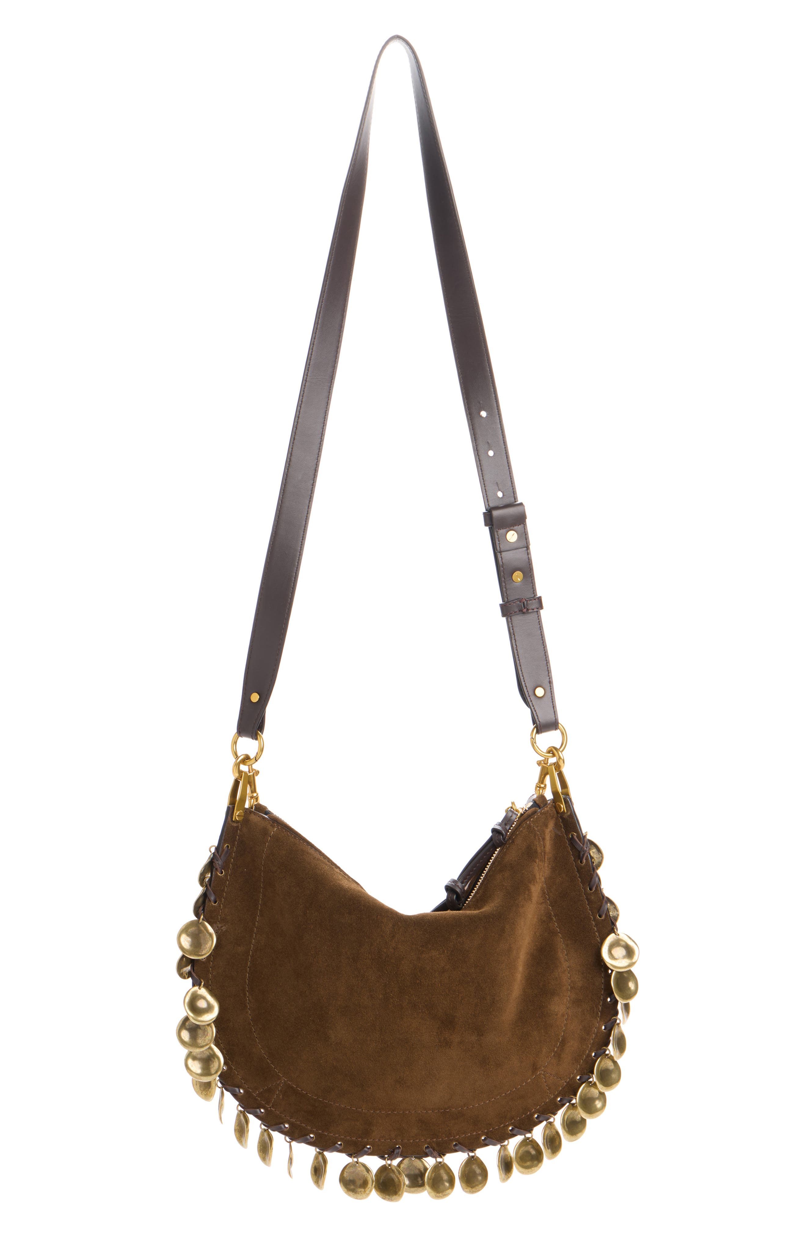 Isabel Marant Oskan Soft Medallion Suede Shoulder Bag, Alternate, color, Bronze