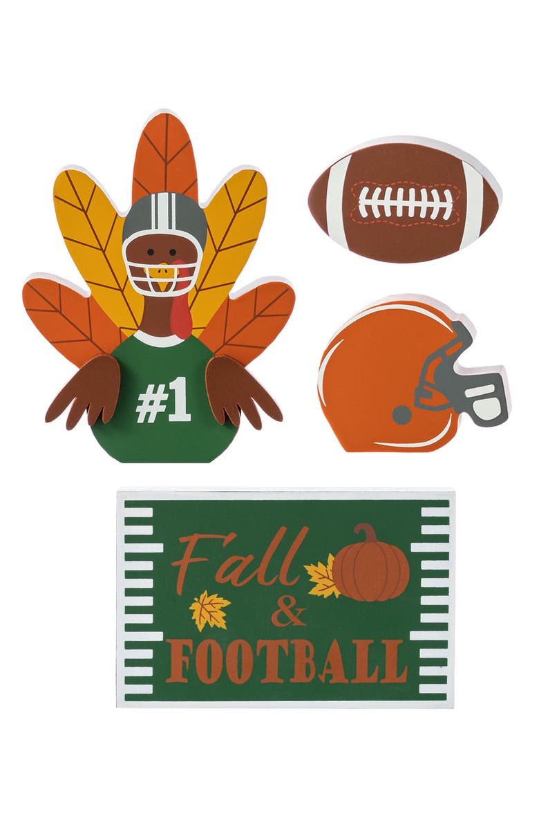 Glitzhome Set of 4 Thanksgiving Wooden Turkey Table Decor Set, Alternate, color, 