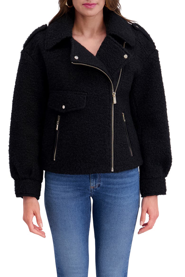 Bouclé Moto Jacket, Main, color, BLACK
