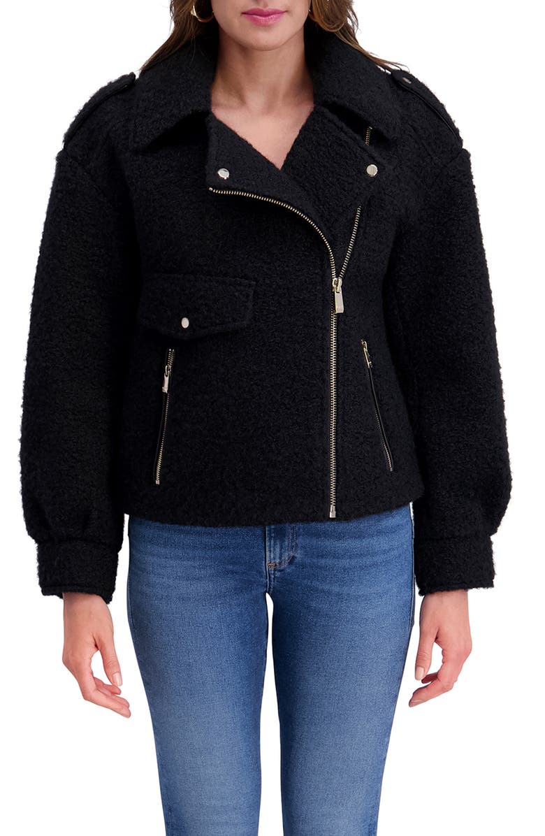 Kensie Bouclé Moto Jacket, Main, color, Black