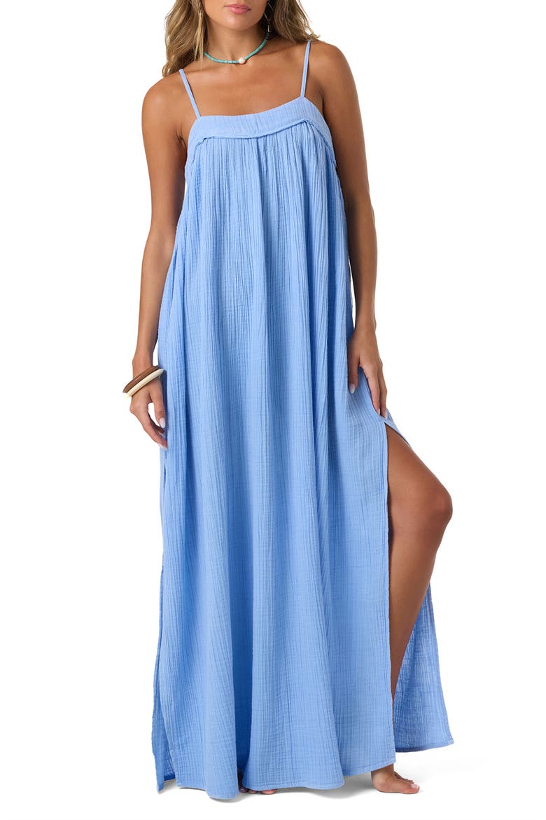 Sai Saltwater Solids Cover-Up Cotton Maxi Dress, Main, color, BLUE GLASS