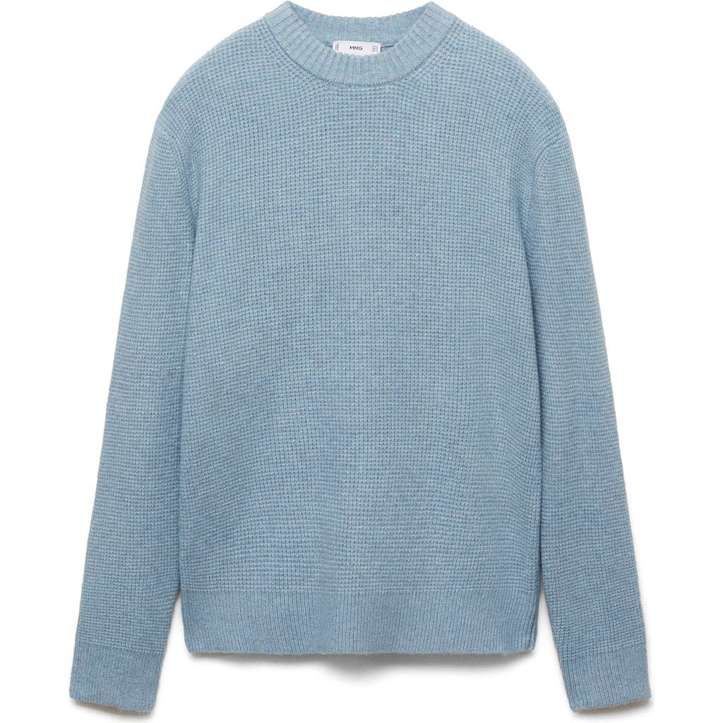 Mango Waffle Texture Crewneck Sweater In Sky Blue