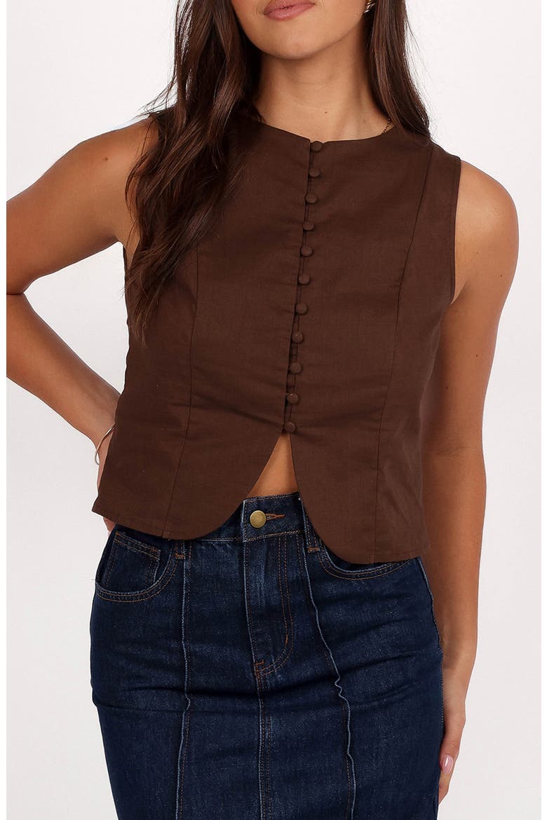 Daniella Cotton & Linen Vest, Main, color, CHOCOLATE BROWN